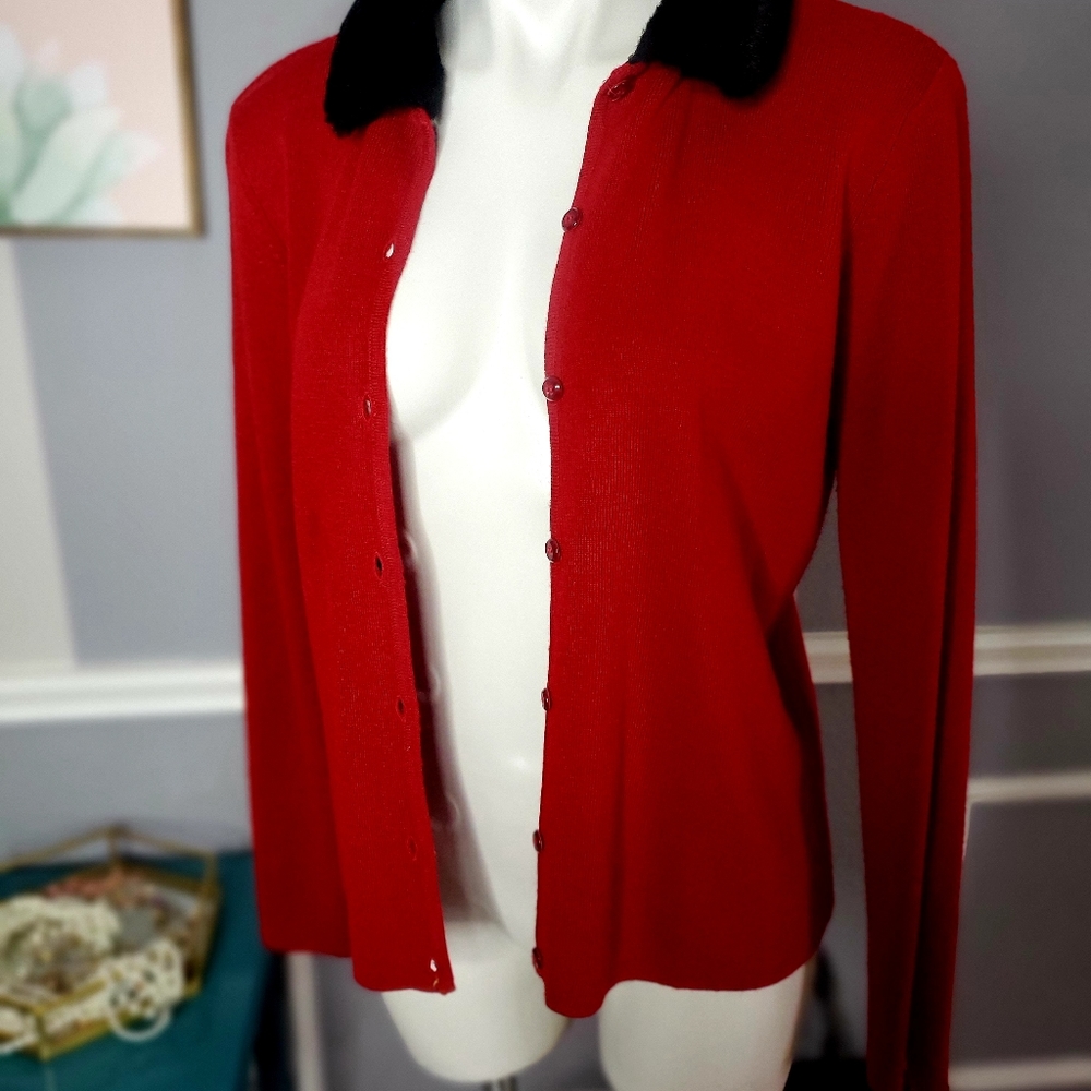Villager Liz Claiborne Cardigan, Red Sweater, Med
